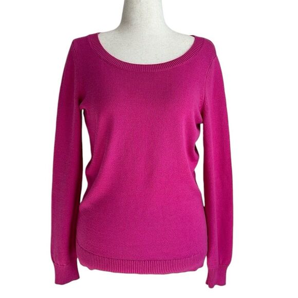 BANANA REPUBLIC Women’s Hot Pink Sequined Elbow Patch Crewneck Sweater Size… - Picture 1 of 11